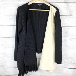 Belamie | Two Tone Fringe Wool Open Front Sweater M